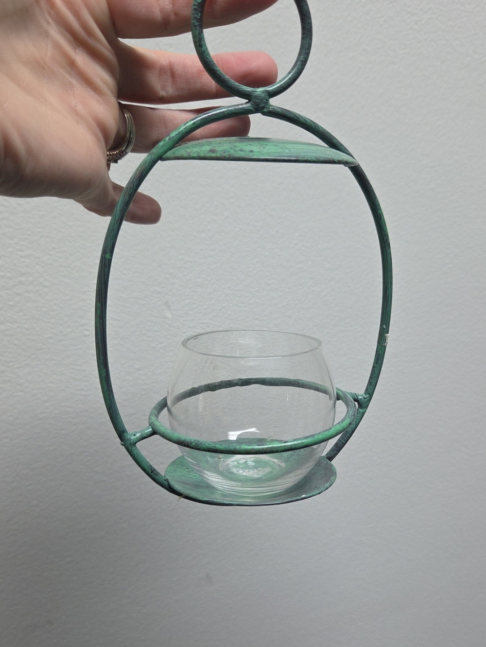 Patina Green Metal Hanging Tealight Holder - Unbranded